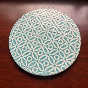 Crate&Barrel New Aqua & White Ceramic Geometric Shapes Trivet 8.25” x 0.26”